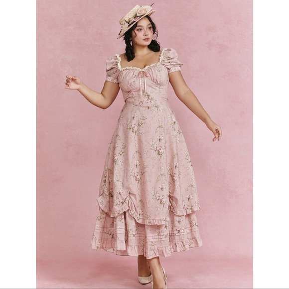 Lacemade Rosa Rubus Story Corset Bridgerton Floral Puff Sleeve Maxi Dress - Picture 2 of 10